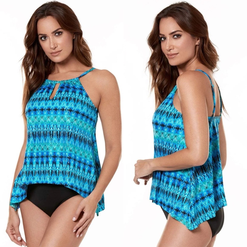 NWT Miraclesuit Cabana Chic Blue Peephole Tankini Top